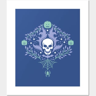 Damask Halloween - Turquoise Posters and Art